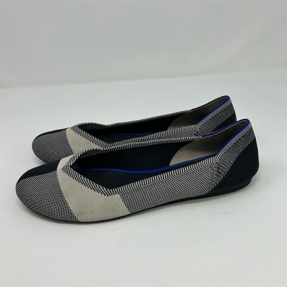 Rothy's Women's White and Black Plaid Cap Toe Flats Size 12.5 Slip-On Comfort - Picture 6 of 12